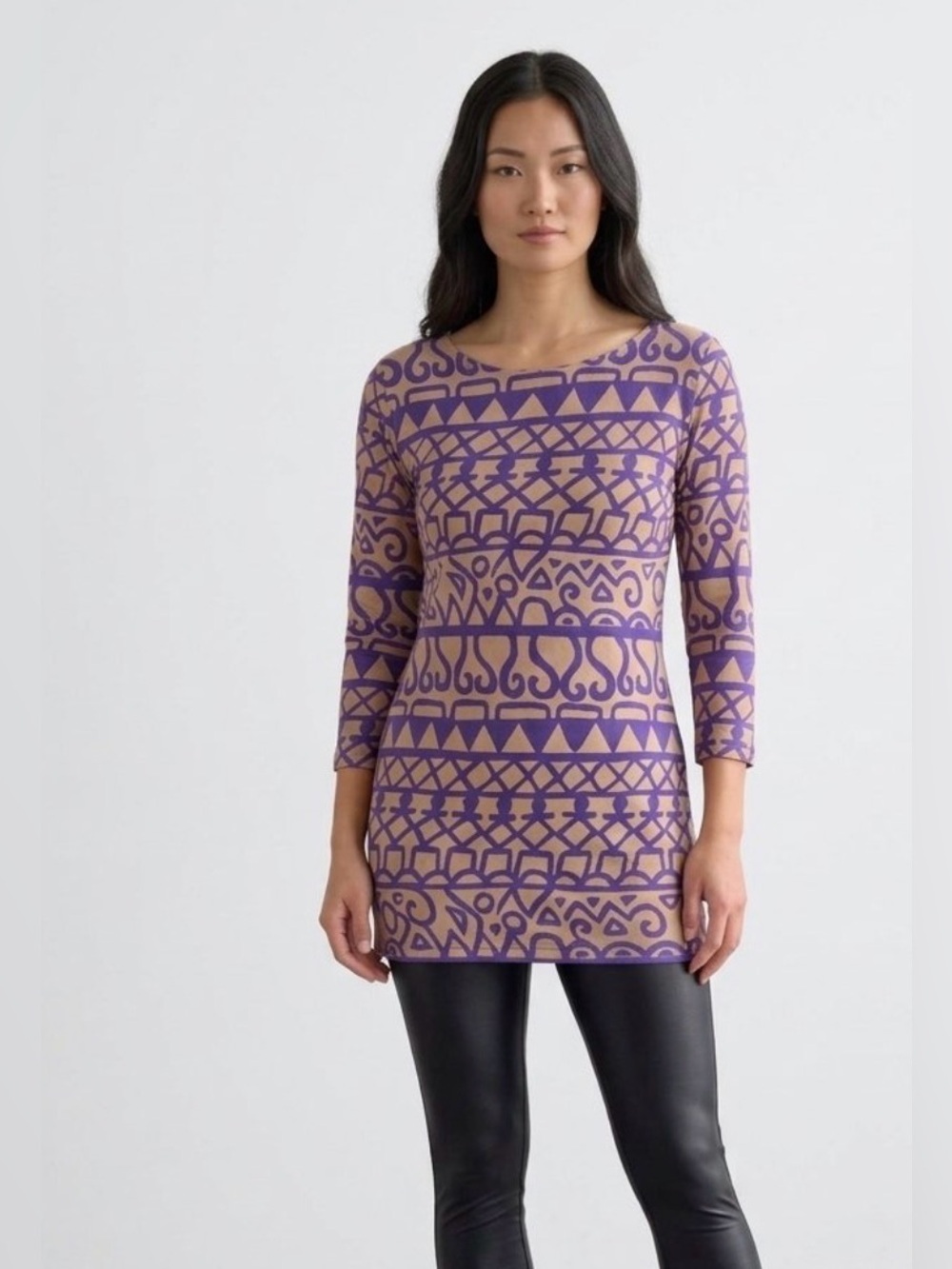 VINTAGE Salvatore Ferragamo Purple Geometric Pattern Tunic Rayon Viscose, Small